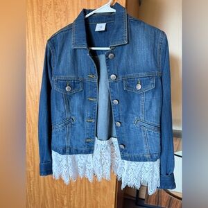 CAbi Blue Denim Jacket with White Lace Hem